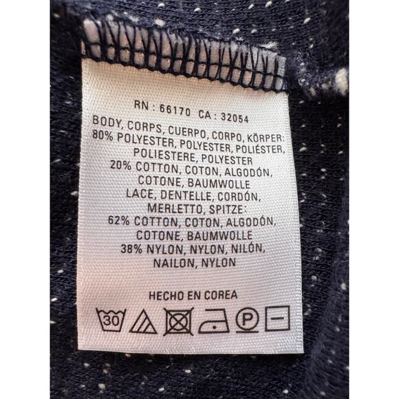 New ANTHROPOLOGIE Women's Navy Postmark Patel Tweed Lace Sleeve Top Size L - Picture 8 of 9